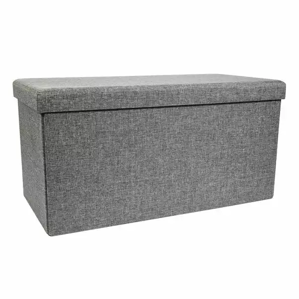 Dunelm Foldable Ottoman Faux Linen Grey 2 Dunelm Foldable Ottoman Faux Linen Grey - Image 2
