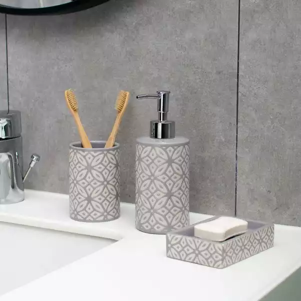 Dunelm Geo Tile Grey Ceramic Tumbler 2 Dunelm Geo Tile Grey Ceramic Tumbler - Image 2