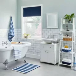 Dunelm Nautical Bobble Stripe Navy Bath Mat -Dunelm Sales Store 1000160211 alt02