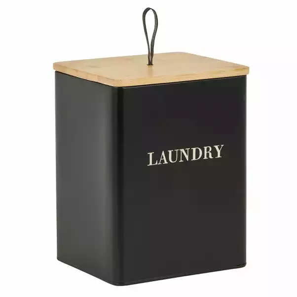 Dunelm Matt Black Wooden Laundry Caddy 2 Dunelm Matt Black Wooden Laundry Caddy - Image 2