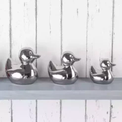 Dunelm Set Of 3 Silver Ceramic Ducks