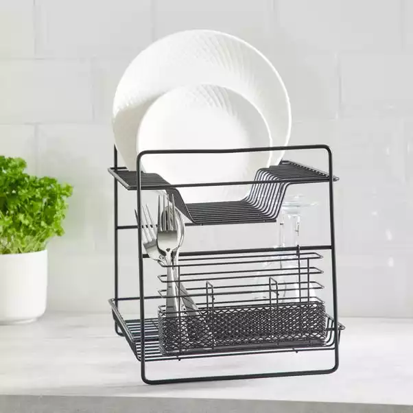Dunelm 2 Tier Matt Black Dish Drainer And Cutlery Holder 1 Dunelm 2 Tier Matt Black Dish Drainer And Cutlery Holder