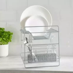 Dunelm 2 Tier Chrome Dish Drainer And Cutlery Holder