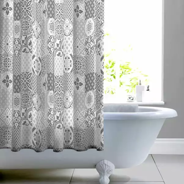 Dunelm Geo Tile Grey Shower Curtain 1 Dunelm Geo Tile Grey Shower Curtain
