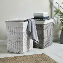 Dunelm Versailles White Square Laundry Basket