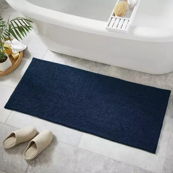Dunelm Navy Mini Bobble Bath Runner 1 Dunelm Navy Mini Bobble Bath Runner