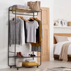 Dunelm Black Metal Clothes Rail With Shelving