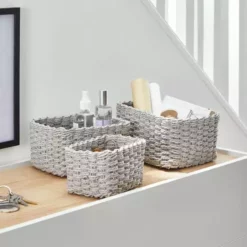 Dunelm Set Of 3 Paper Rope Grey Storage Baskets