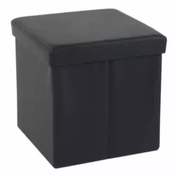 Dunelm Foldable Cube Faux Leather Black