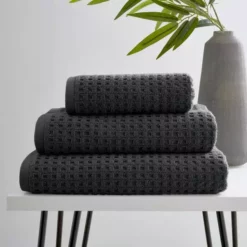 Dunelm Graphite Waffle 100% Cotton Towel
