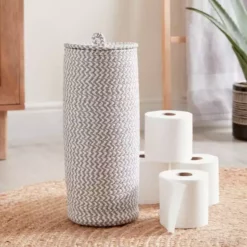 Dunelm Paper Grey Woven Toilet Roll Storage