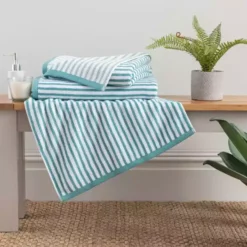 Dunelm Kingfisher And Mint Striped Towel