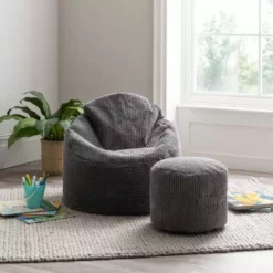 Dunelm Kid's Jenson Charcoal Waffle Pouffe -Dunelm Sales Store 30766419 alt06