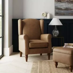 Dunelm Oswald Mocha Distressed Faux Leather Armchair