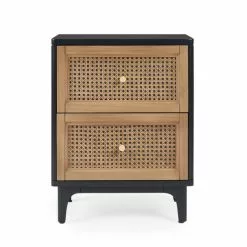 Dunelm Franco 2 Drawer Bedside Table, Black & Cane -Dunelm Sales Store 30768465 alt04