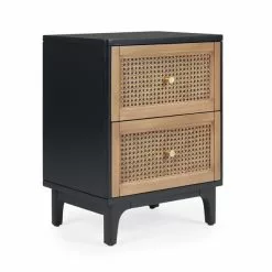 Dunelm Franco 2 Drawer Bedside Table, Black & Cane -Dunelm Sales Store 30768465 alt05