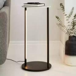 Dunelm Aiko Side Table With 1 LED Light Black And Faux Marble