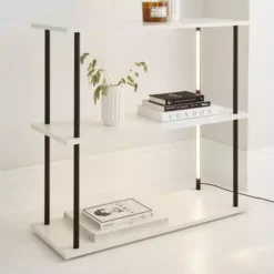 Dunelm Aiko Console Table With 2 LED Lights Black And Faux Marble