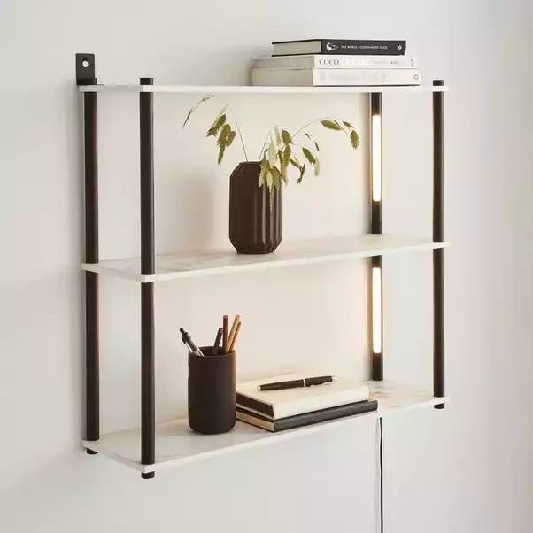 Dunelm Aiko Wall Unit With LED Lights Black And Faux Marble 1 Dunelm Aiko Wall Unit With LED Lights Black And Faux Marble