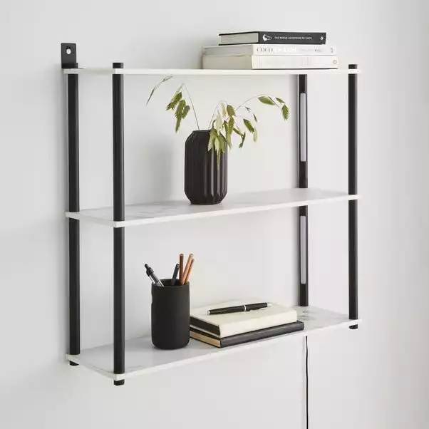 Dunelm Aiko Wall Unit With LED Lights Black And Faux Marble 2 Dunelm Aiko Wall Unit With LED Lights Black And Faux Marble - Image 2