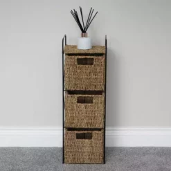 JVL Seagrass 3 Drawer Storage Tower