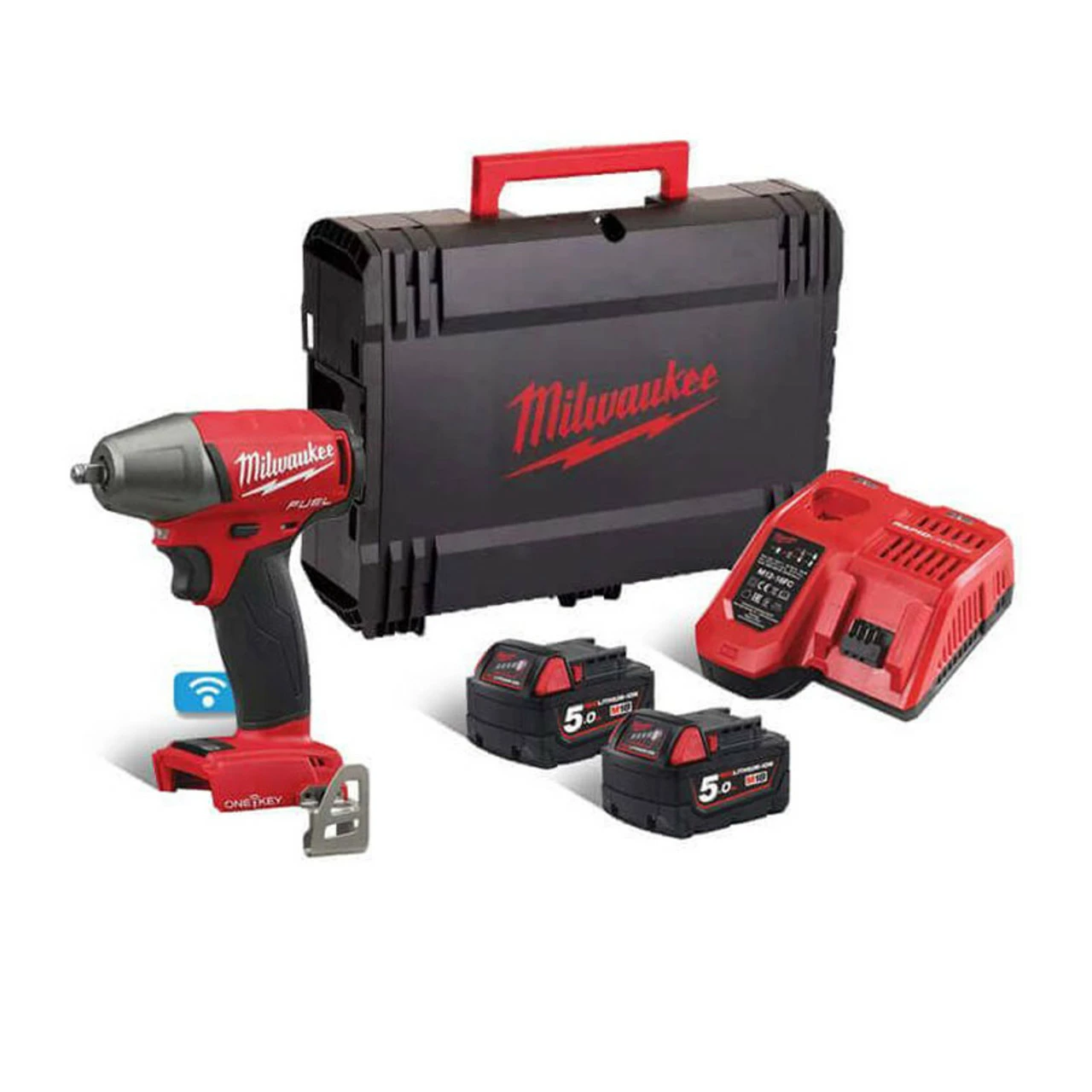 Milwaukee M18 ONEIWF38-502X One-Key Fuel 3/8" Impact Wrench With 2x 5.0Ah Batteries 1 Milwaukee M18 ONEIWF38-502X One-Key Fuel 3/8" Impact Wrench With 2x 5.0Ah Batteries