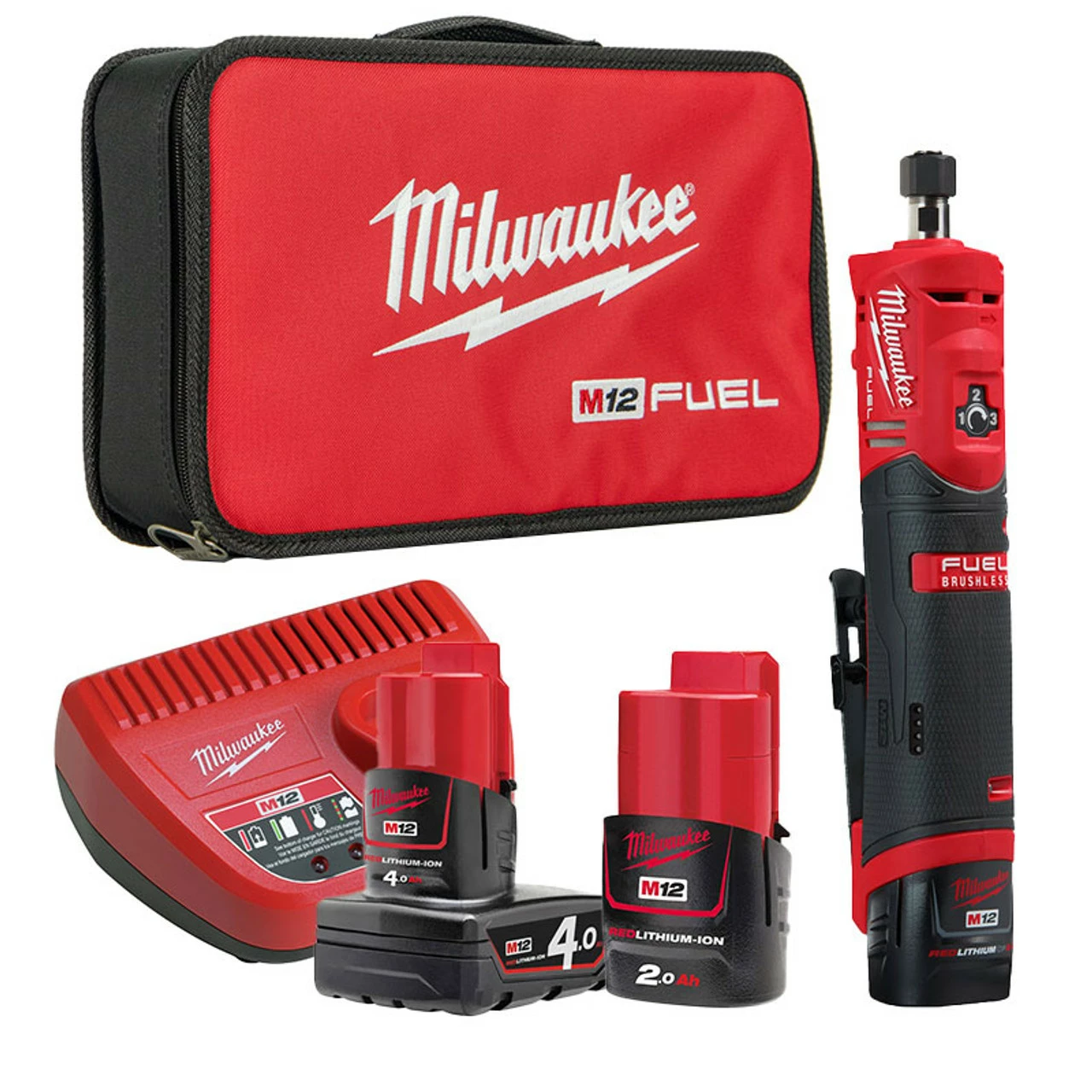 Milwaukee M12 FDGS-422B 12V Fuel Brushless Straight Die Grinder With 2x Batteries 1 Milwaukee M12 FDGS-422B 12V Fuel Brushless Straight Die Grinder With 2x Batteries