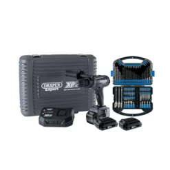 Draper 93076 XP20 Brushless Combi Drill With 3 X 2.0Ah Batteries, Charger And Drill Bit Accessory Kit