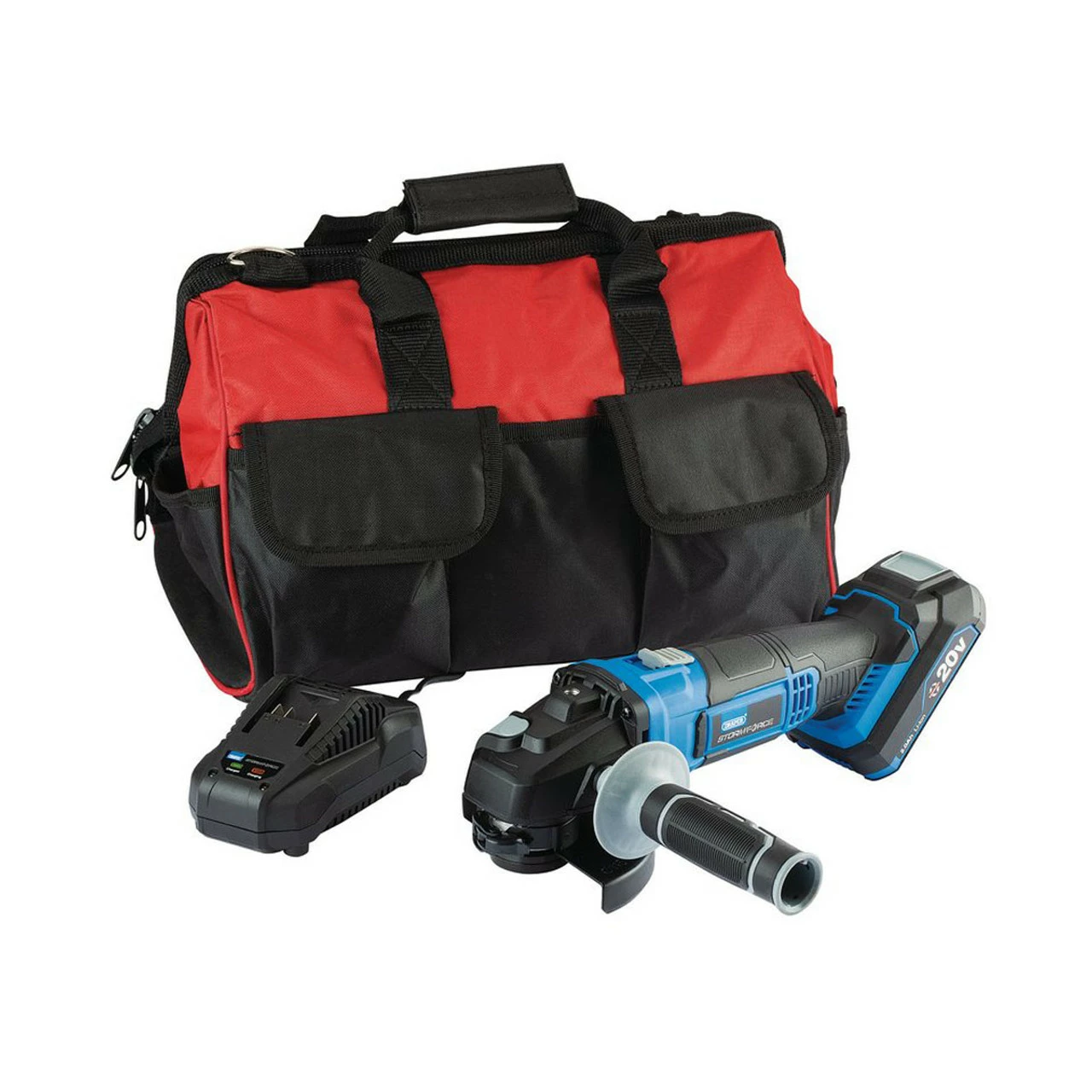 Draper 93668 Storm Force 20V 115mm Cordless Angle Grinder Kit With 1x 2.0Ah Battery 1 Draper 93668 Storm Force 20V 115mm Cordless Angle Grinder Kit With 1x 2.0Ah Battery