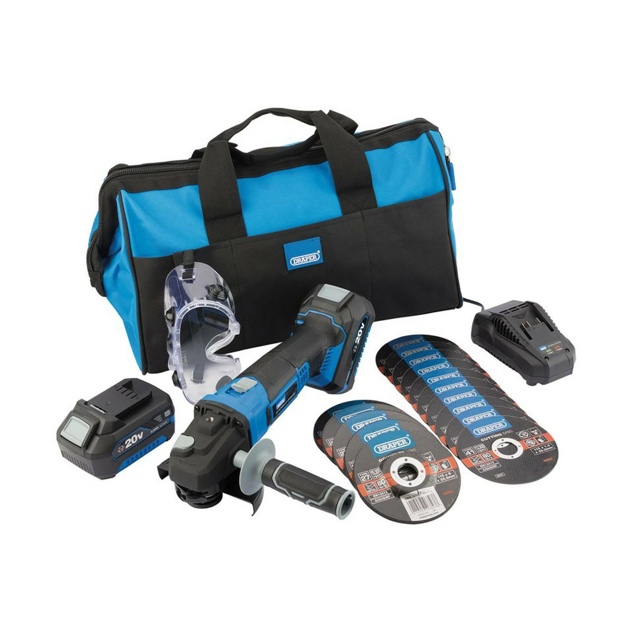 Draper 97276 Storm Force 20V 115mm Cordless Grind & Cut Kit With 2x 4.0Ah Batteries 1 Draper 97276 Storm Force 20V 115mm Cordless Grind & Cut Kit With 2x 4.0Ah Batteries