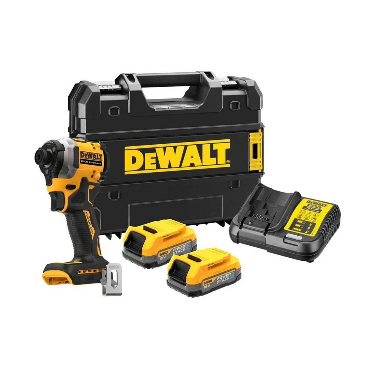 DeWalt DCF850E2T 18V XR Brushless Impact Driver With 2x Powerstack Batteries 1 DeWalt DCF850E2T 18V XR Brushless Impact Driver With 2x Powerstack Batteries