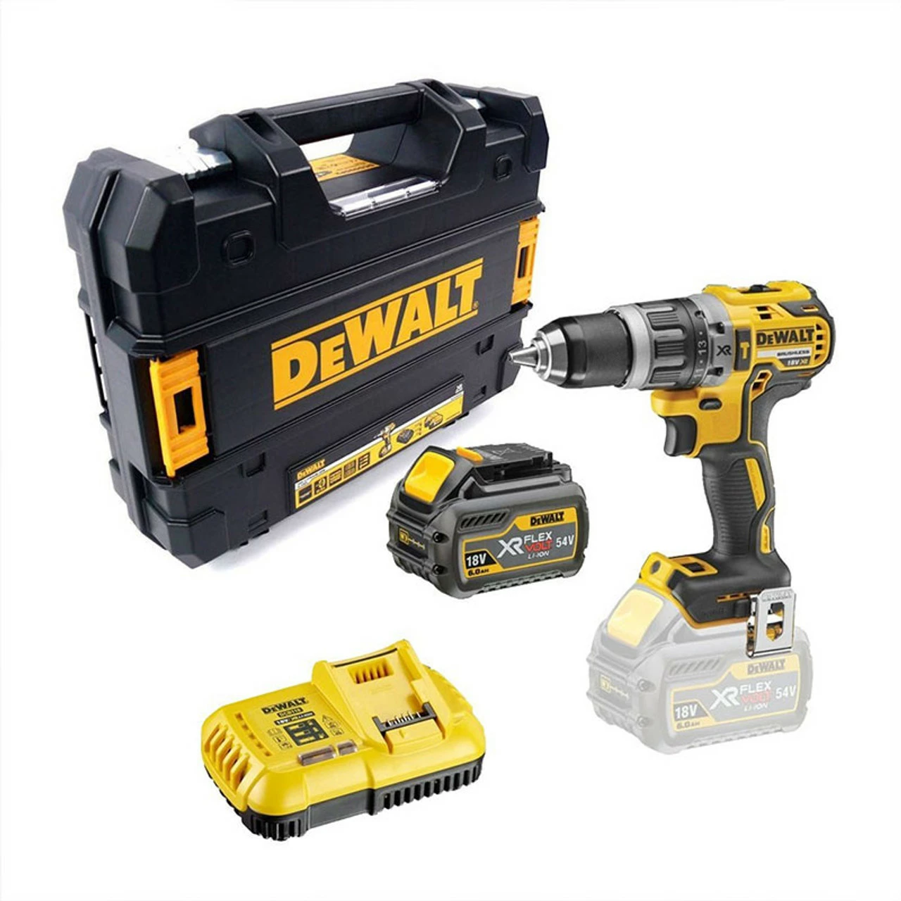 DeWalt DCD796T1-GB 18V XR Brushless Combi Drill With 1x 6.0Ah Battery 1 DeWalt DCD796T1-GB 18V XR Brushless Combi Drill With 1x 6.0Ah Battery