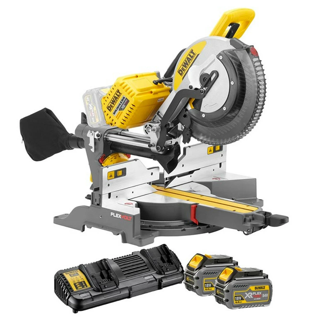 DeWalt DHS780T2-GB 54V XR 305mm Flexvolt Mitre Saw With 2x 6.0Ah Batteries 1 DeWalt DHS780T2-GB 54V XR 305mm Flexvolt Mitre Saw With 2x 6.0Ah Batteries