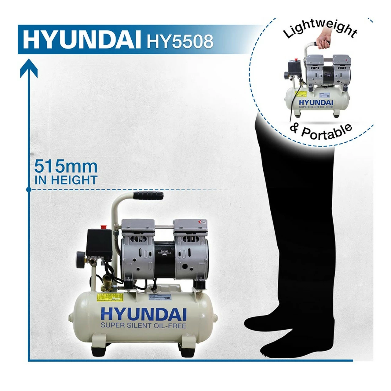 Hyundai HY5508 8 Litre Silenced Air Compressor 3 Hyundai HY5508 8 Litre Silenced Air Compressor - Image 3