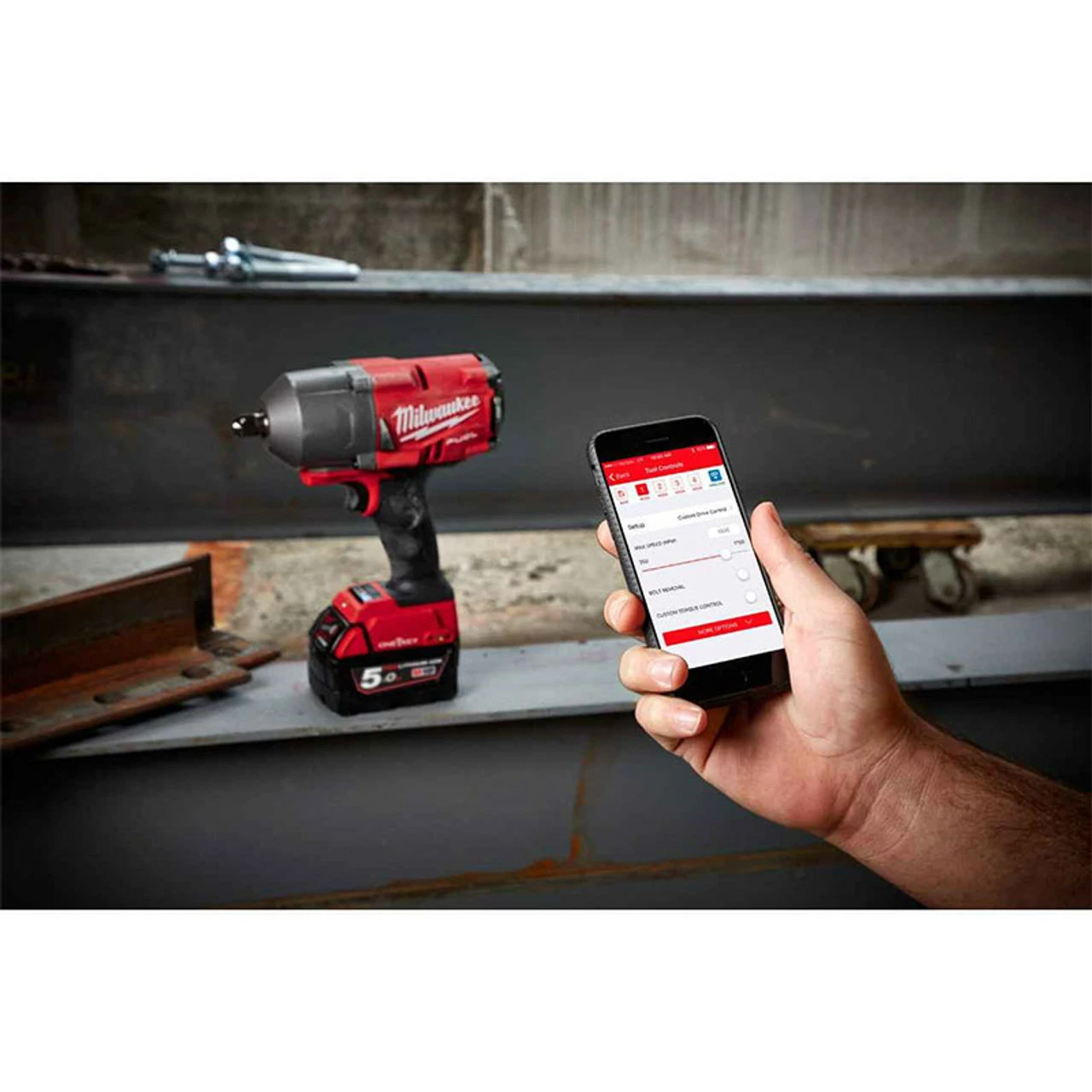 Milwaukee M18 ONEFHIWF12-501X 18V Fuel ONE-KEY Brushless 1/2" Impact Wrench With Friction Ring Kit & 1x 5.0Ah Battery 6 Milwaukee M18 ONEFHIWF12-501X 18V Fuel ONE-KEY Brushless 1/2" Impact Wrench With Friction Ring Kit & 1x 5.0Ah Battery - Image 6