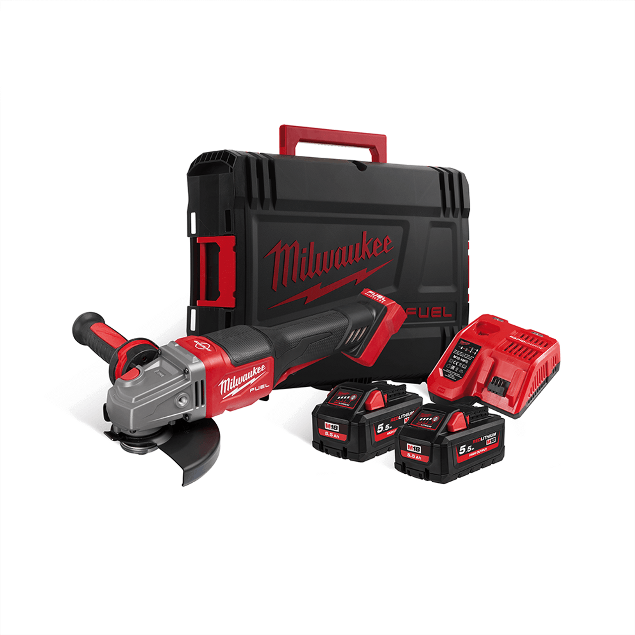 Milwaukee M18 FHSAG125XPDB-552X Fuel 125mm Brushless Braking Grinder With 2x 5.5 Ah Batteries 1 Milwaukee M18 FHSAG125XPDB-552X Fuel 125mm Brushless Braking Grinder With 2x 5.5 Ah Batteries