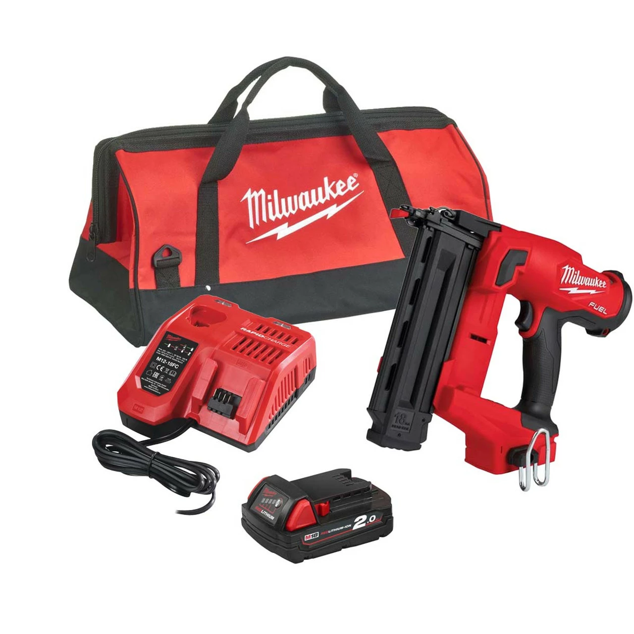 Milwaukee M18 FN18GS-201X 18V Fuel Straight Second Fix Nail Gun With 1x 2.0Ah Battery 1 Milwaukee M18 FN18GS-201X 18V Fuel Straight Second Fix Nail Gun With 1x 2.0Ah Battery