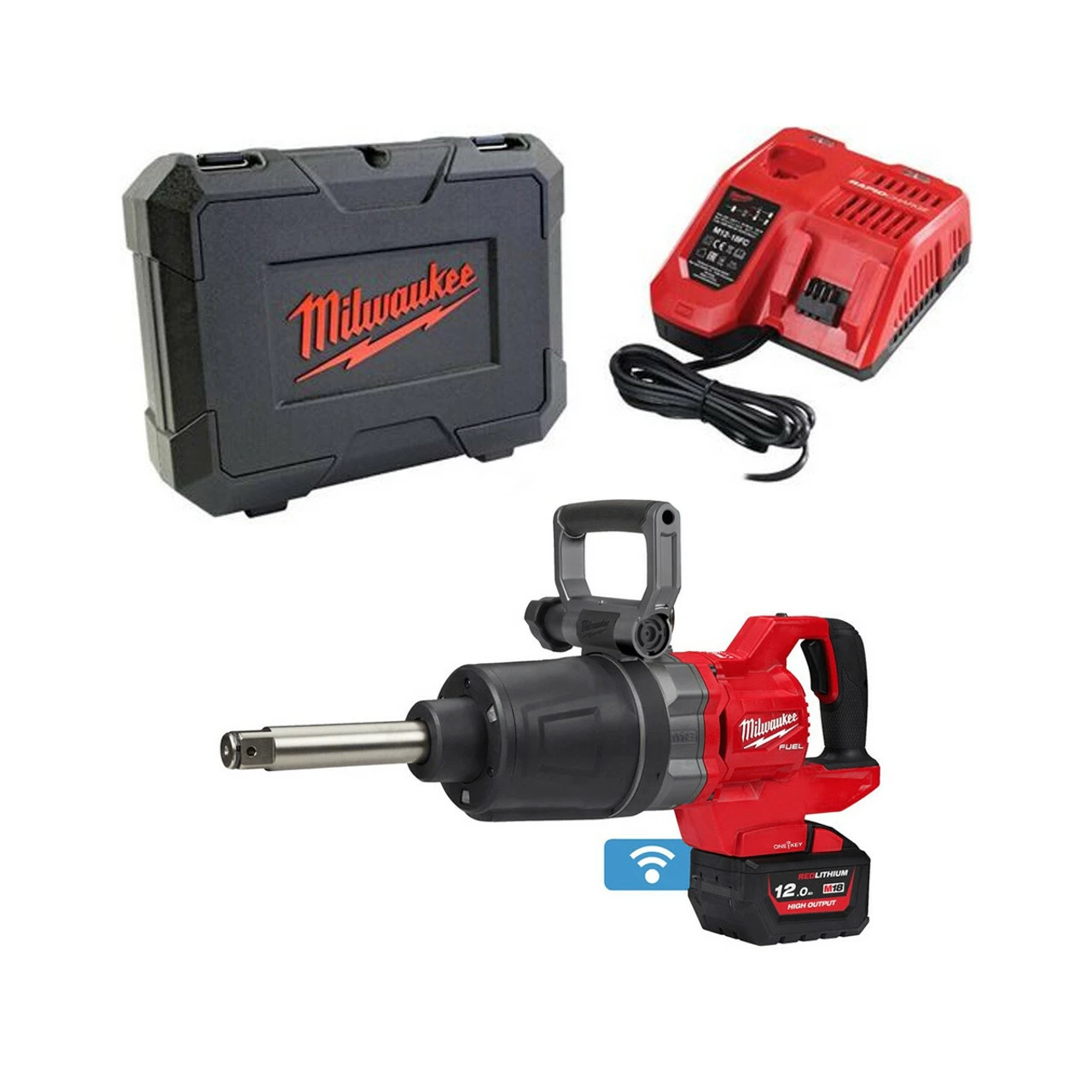 Milwaukee M18 ONEFHIWF1D-121C 18V Fuel One-Key D-Handled 1" Impact Wrench With 1x 12.0Ah Battery 1 Milwaukee M18 ONEFHIWF1D-121C 18V Fuel One-Key D-Handled 1" Impact Wrench With 1x 12.0Ah Battery