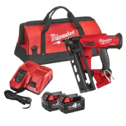 Milwaukee M18 FN16GA-402X 18V Fuel 16 Ga Angled Second Fix Finish Nailer With 2x 4.0Ah Batteries