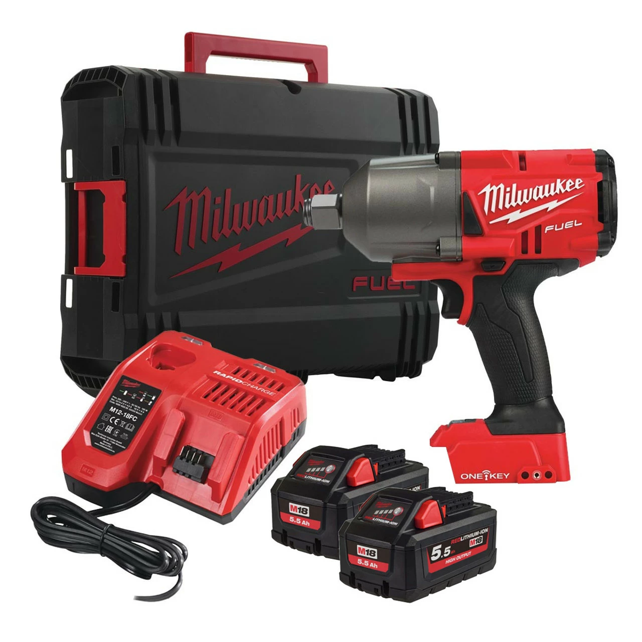 Milwaukee M18 ONEFHIWF34-552X 18V Fuel 3/4" Brushless One-Key Impact Wrench With 2x 5.5Ah Batteries 1 Milwaukee M18 ONEFHIWF34-552X 18V Fuel 3/4" Brushless One-Key Impact Wrench With 2x 5.5Ah Batteries