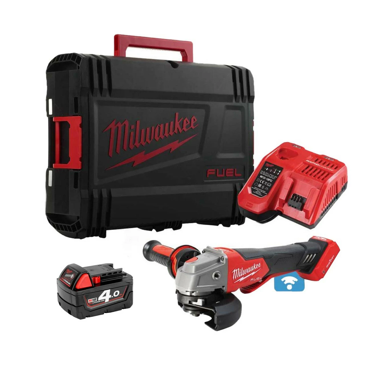Milwaukee M18 ONEFSAG115XPDB-401X 18V Cordless One-Key 115mm Angle Grinder With 1x 4.0Ah Battery 1 Milwaukee M18 ONEFSAG115XPDB-401X 18V Cordless One-Key 115mm Angle Grinder With 1x 4.0Ah Battery