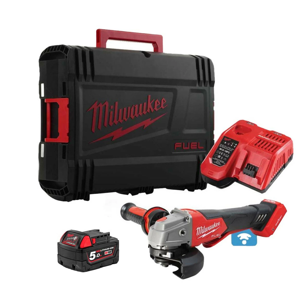 Milwaukee M18 ONEFSAG115XPDB-501X 18V Cordless One-Key 115mm Angle Grinder With 1x 5.0Ah Battery 1 Milwaukee M18 ONEFSAG115XPDB-501X 18V Cordless One-Key 115mm Angle Grinder With 1x 5.0Ah Battery