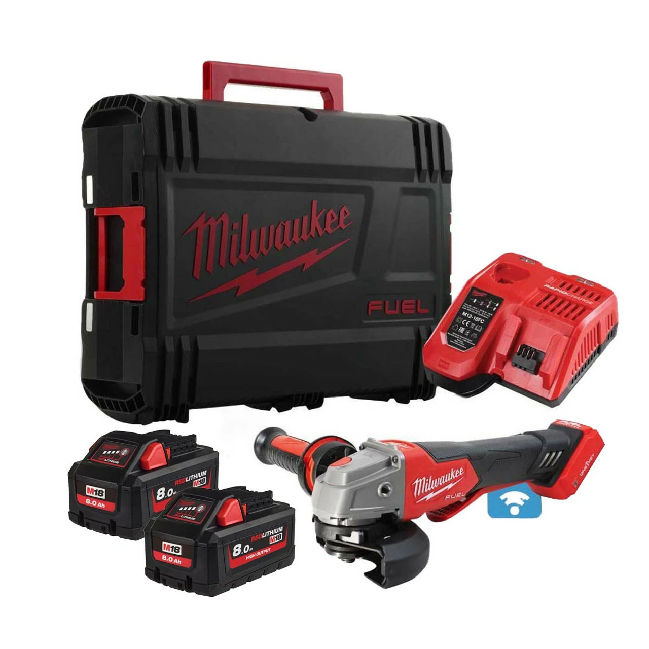 Milwaukee M18 ONEFSAG115XPDB-802X 18V Cordless One-Key 115mm Angle Grinder With 2x 8.0Ah Batteries 1 Milwaukee M18 ONEFSAG115XPDB-802X 18V Cordless One-Key 115mm Angle Grinder With 2x 8.0Ah Batteries