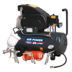 Sealey SAC2420EPK Compressor 24L Direct Drive 2hp With 4pc Air Accessory Kit