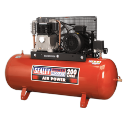 Sealey SAC42055B Compressor 200L Belt Drive 5.5hp 3ph 2-Stage With Cast Cylinders