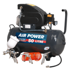 Sealey SAC5020EPK Compressor 50L Direct Drive 2hp With 4pc Air Accessory Kit
